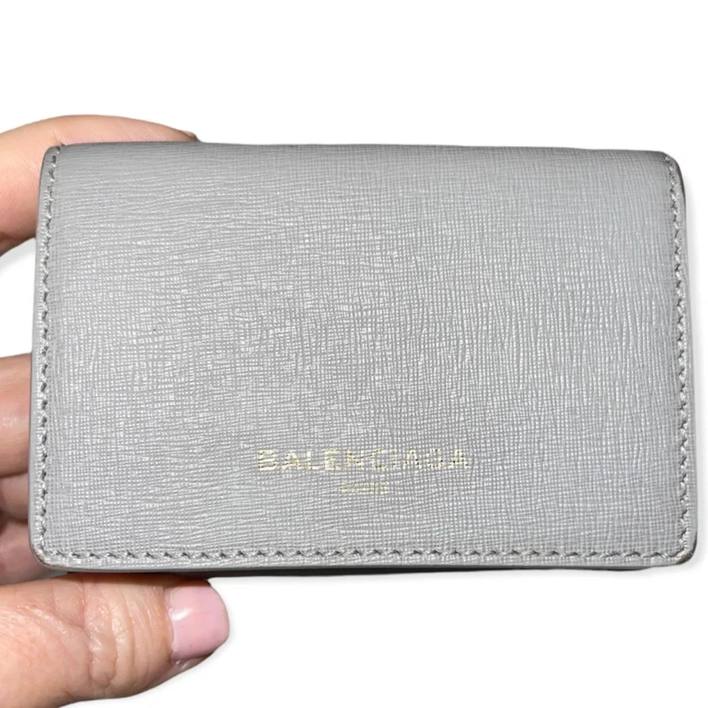 BALENCIAGA Mini Wallet Grey Saffiano Leather Trifold Wallet Dust Bag Box EUC - Picture 12 of 13